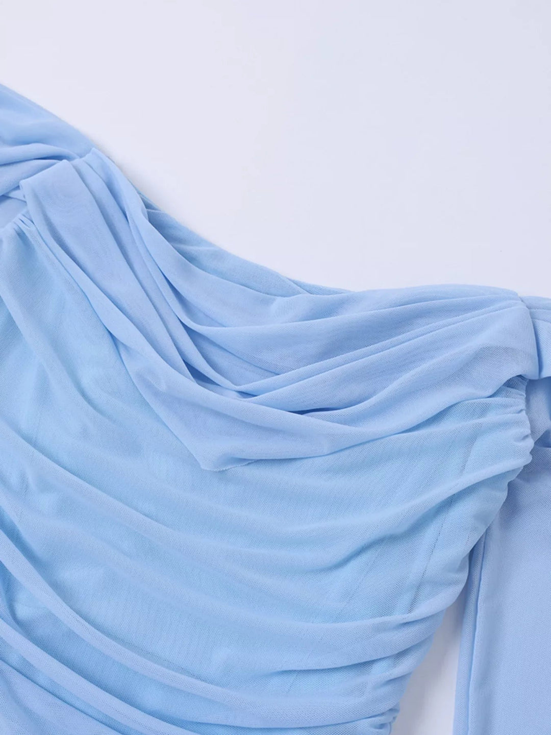 Off-Shoulder Ruched Mermaid Dress with fitted ruched bodice and elegant mermaid flare.
