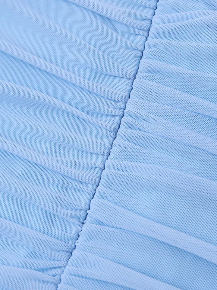 Off-Shoulder Ruched Mermaid Dress with fitted ruched bodice and elegant mermaid flare.