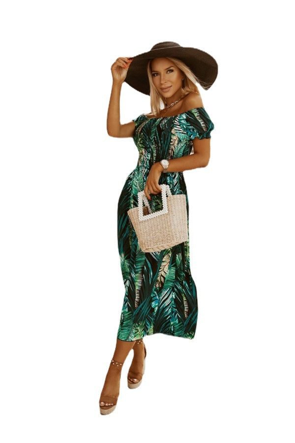 Off - Shoulder Short Sleeve Casual Waist - High Dress - Glow Goddess