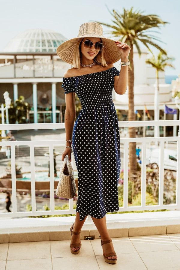 Off - Shoulder Short Sleeve Casual Waist - High Dress - Glow Goddess