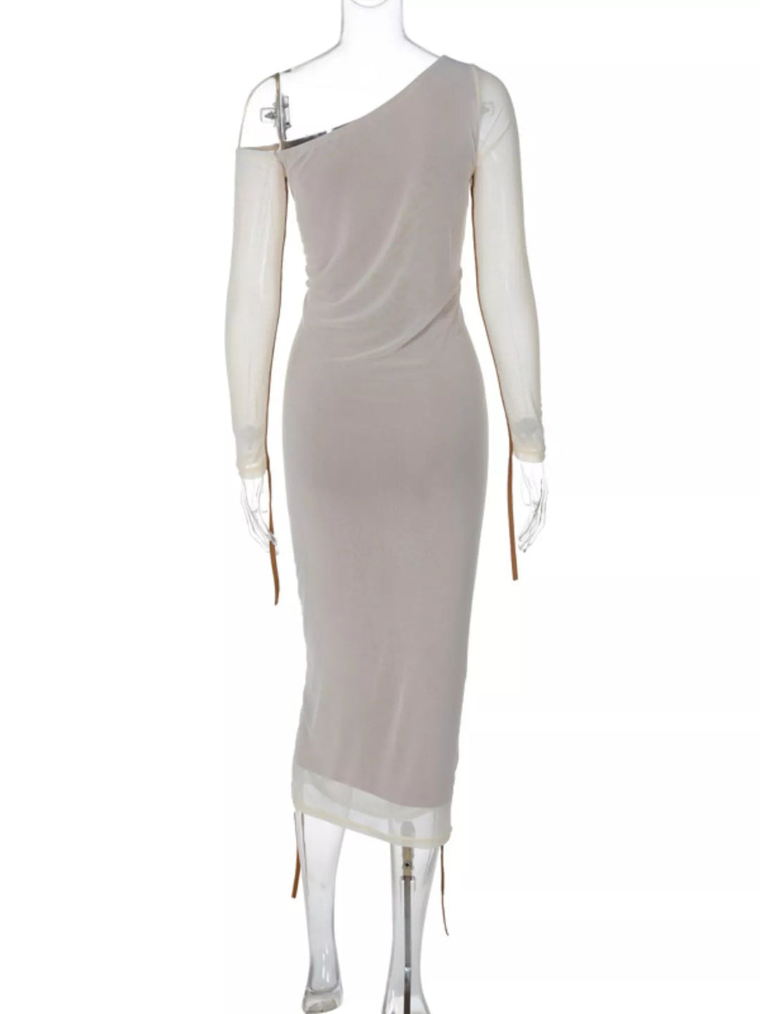 One-Shoulder Ruched Bodycon Dress in sleek midi length featuring asymmetrical neckline, fitted silhouette, and elegant draped detailing