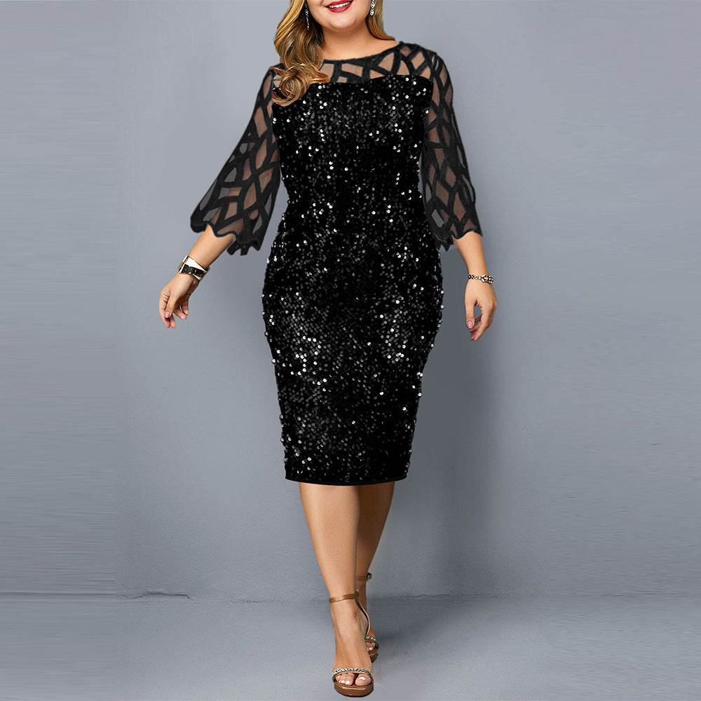 Plus size sequin party dress for women with long skirt and elegant night club style