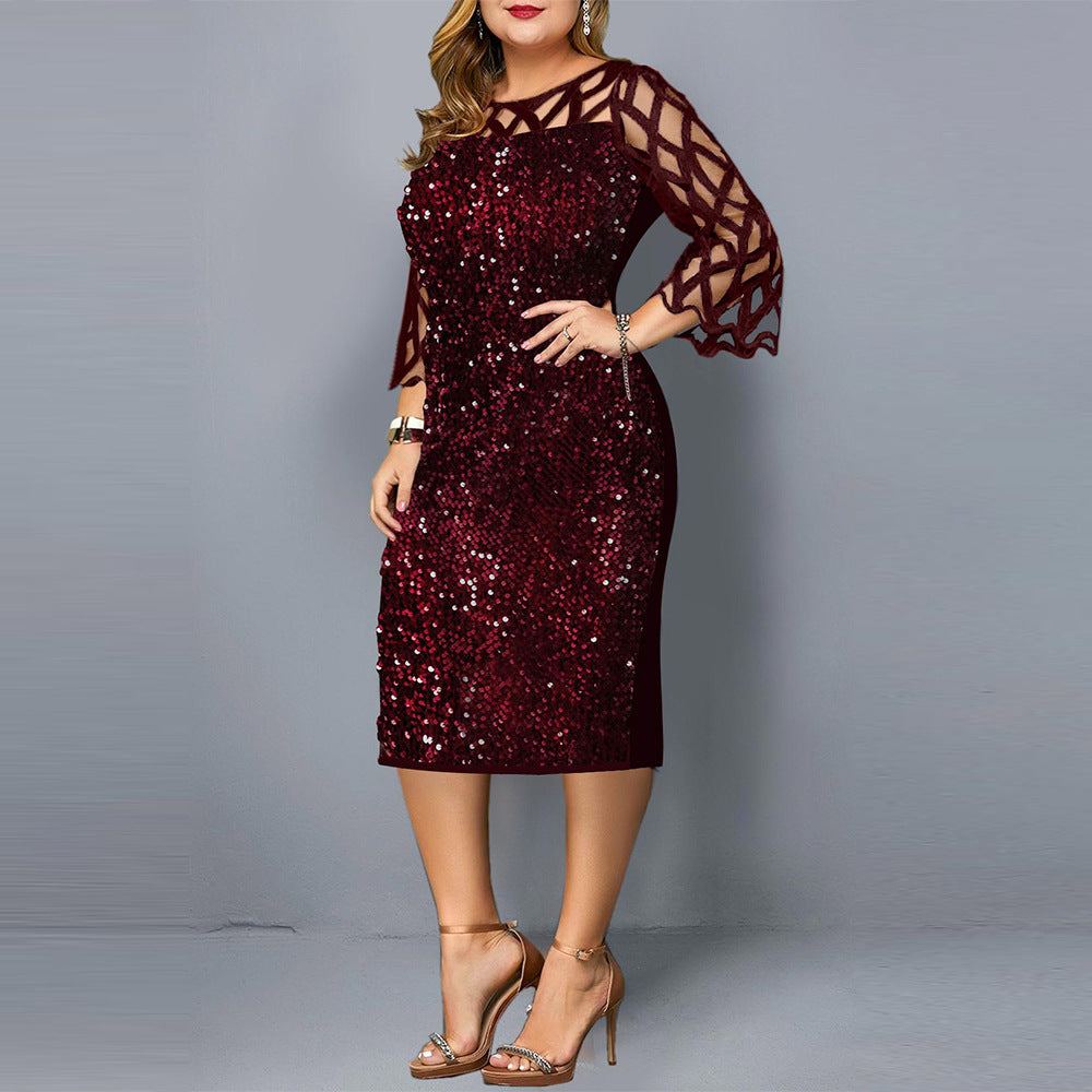 Plus size sequin party dress for women with long skirt and elegant night club style