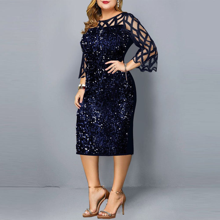 Plus size sequin party dress for women with long skirt and elegant night club style