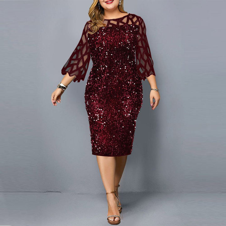 Plus size sequin party dress for women with long skirt and elegant night club style