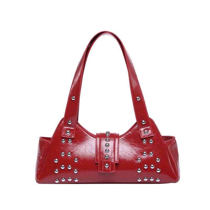 Personality Street Punk Oil Wax Leather Armpit Rivet Bag - Glow Goddess
