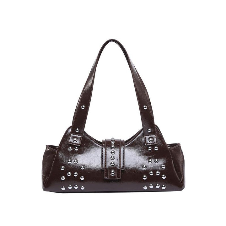 Personality Street Punk Oil Wax Leather Armpit Rivet Bag - Glow Goddess
