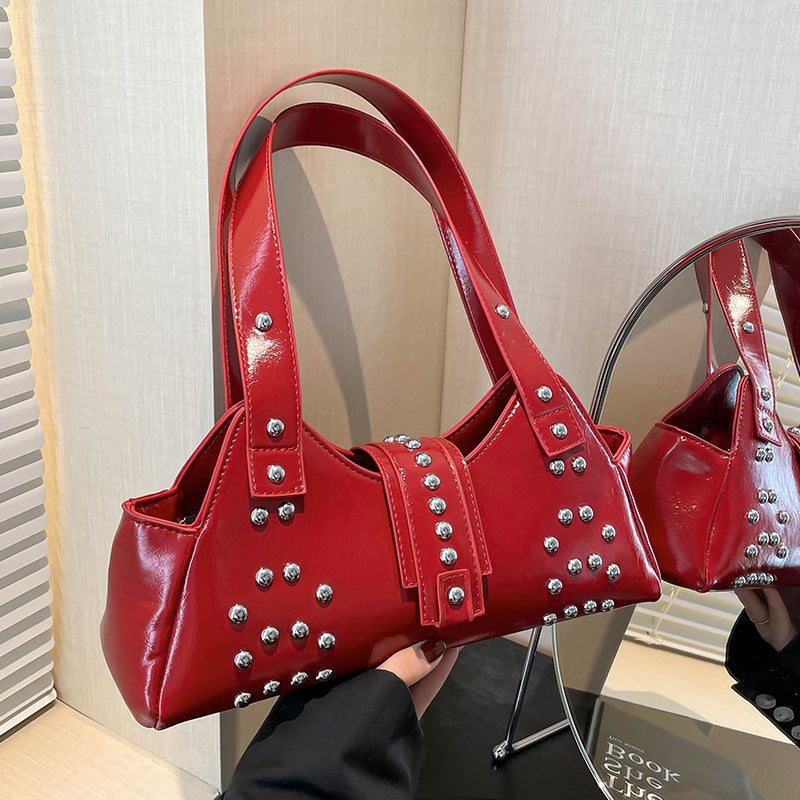 Personality Street Punk Oil Wax Leather Armpit Rivet Bag - Glow Goddess