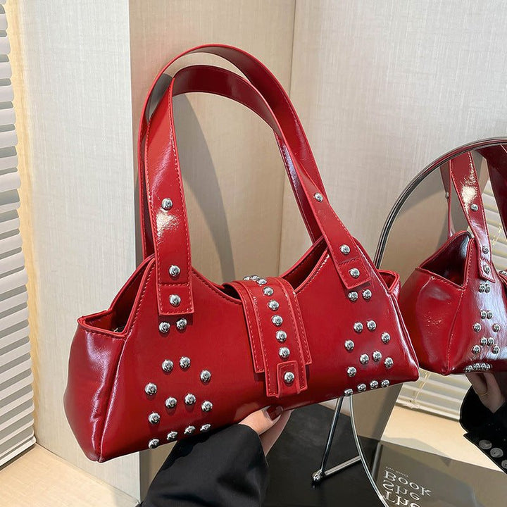 Personality Street Punk Oil Wax Leather Armpit Rivet Bag - Glow Goddess