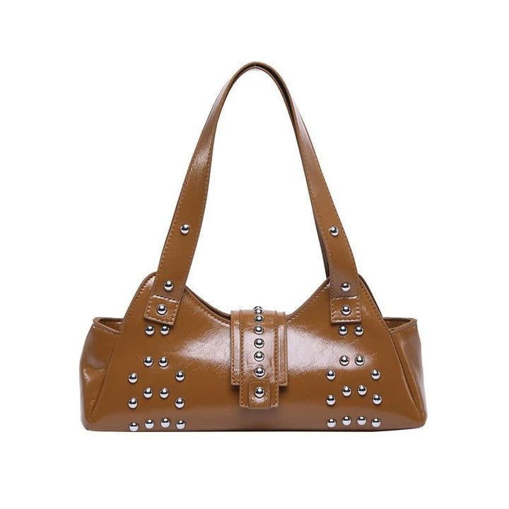 Personality Street Punk Oil Wax Leather Armpit Rivet Bag - Glow Goddess
