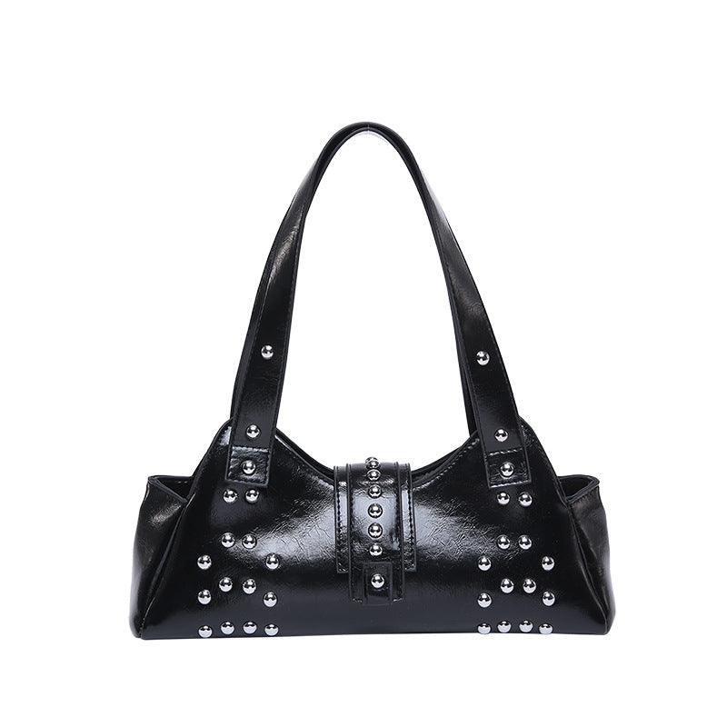 Personality Street Punk Oil Wax Leather Armpit Rivet Bag - Glow Goddess
