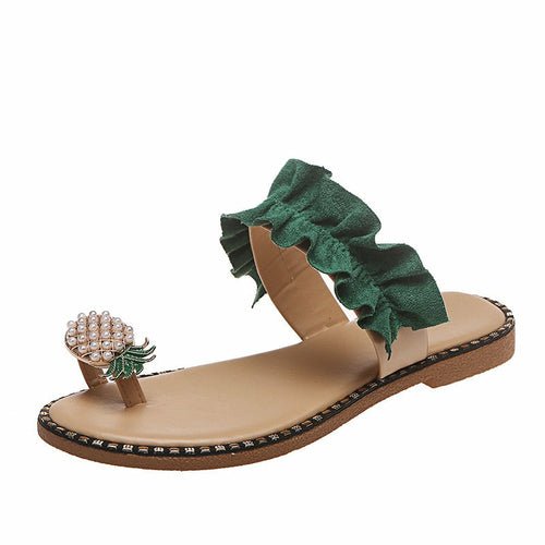 Pineapple Pearl Beach Slides – flat casual women’s slippers with pearl embellishments and open-toe design in summer colors