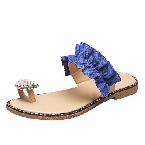 Pineapple Pearl Beach Slides – flat casual women’s slippers with pearl embellishments and open-toe design in summer colors