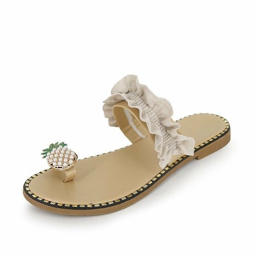 Pineapple Pearl Beach Slides – flat casual women’s slippers with pearl embellishments and open-toe design in summer colors