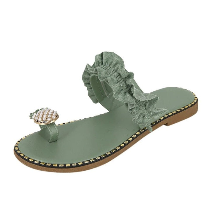 Pineapple Pearl Beach Slides – flat casual women’s slippers with pearl embellishments and open-toe design in summer colors