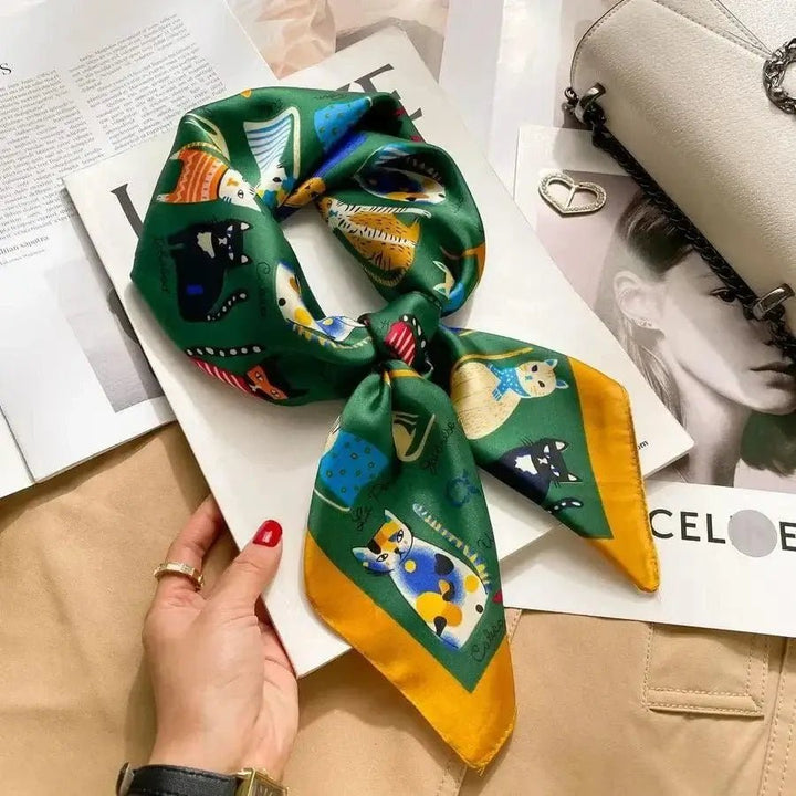 Women’s square silk scarf with plaid stripe print in a lightweight elegant design