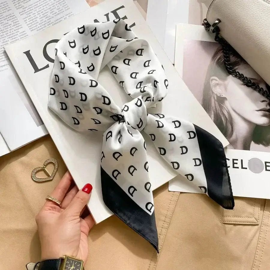 Women’s square silk scarf with plaid stripe print in a lightweight elegant design