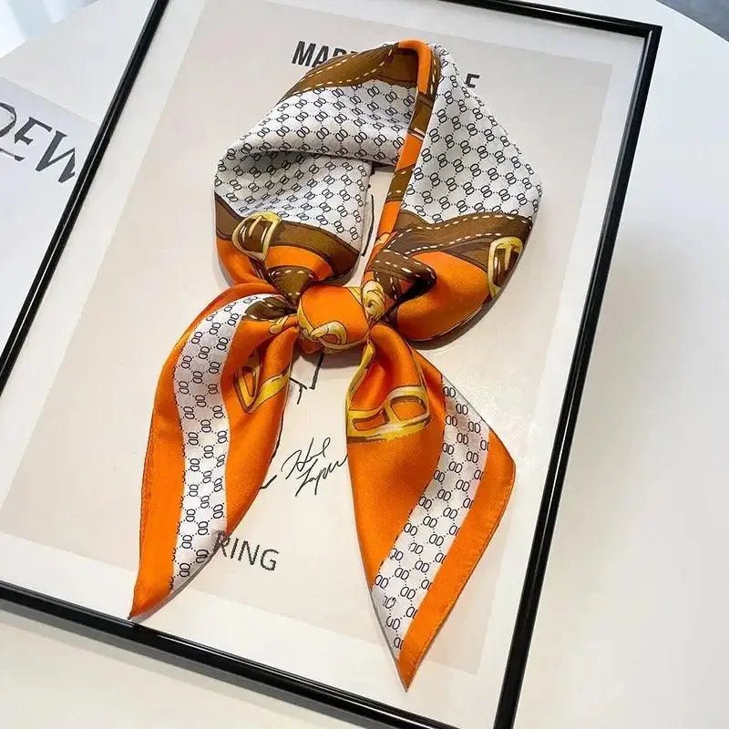 Women’s square silk scarf with plaid stripe print in a lightweight elegant design