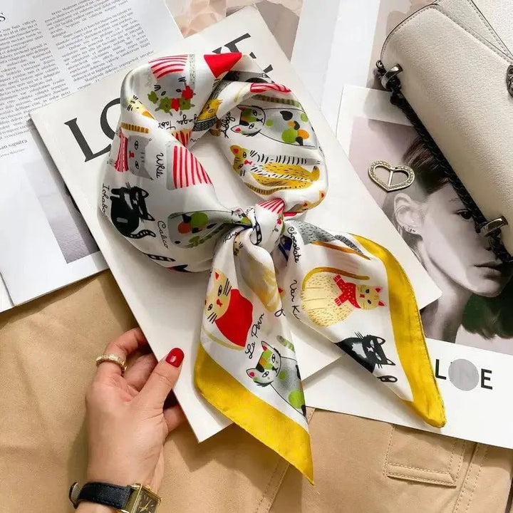 Women’s square silk scarf with plaid stripe print in a lightweight elegant design