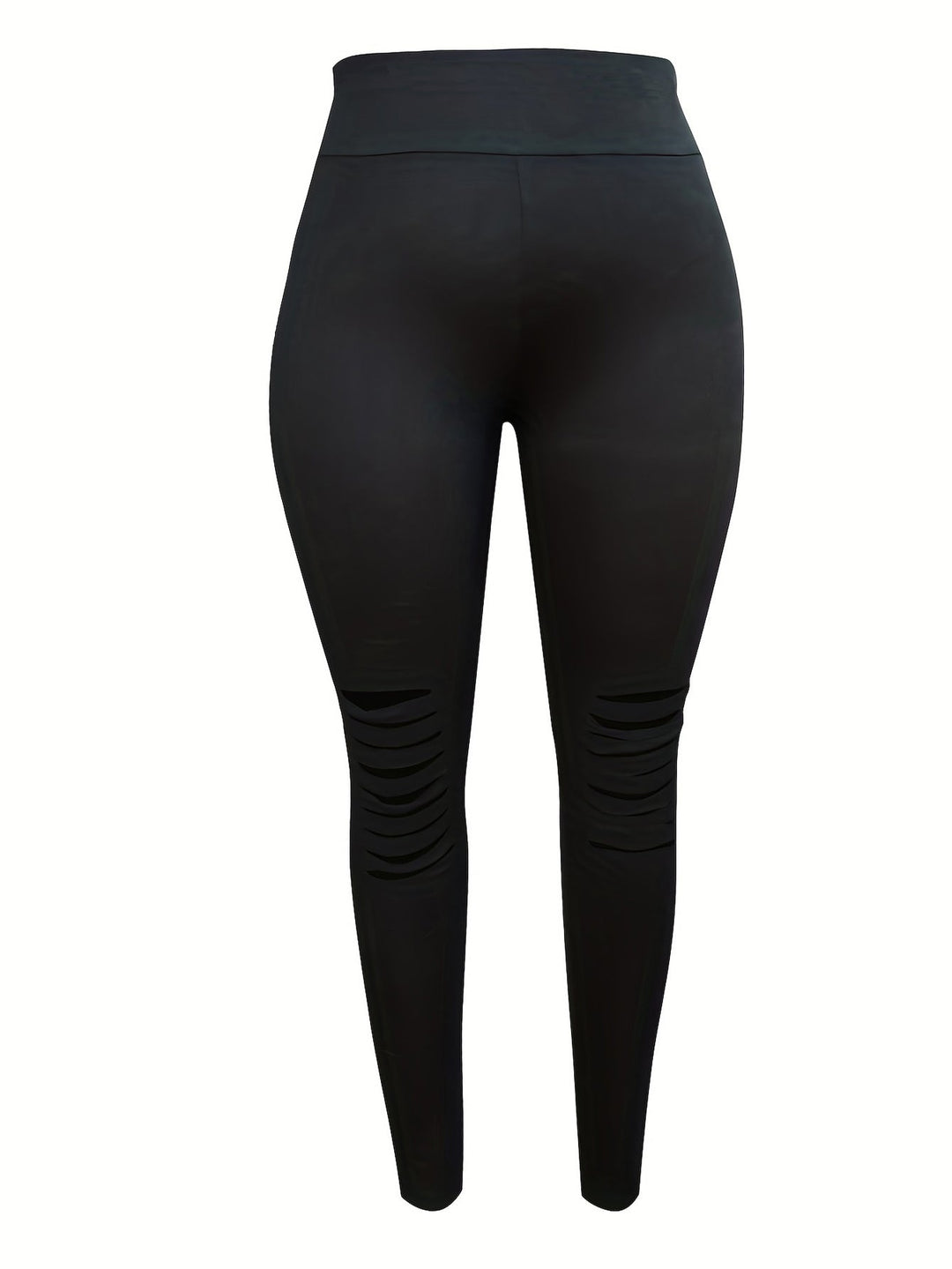 Plus Size Burnt Flower Pants, high-waist solid color, breathable fabric, straight-leg design, casual and dressy style
