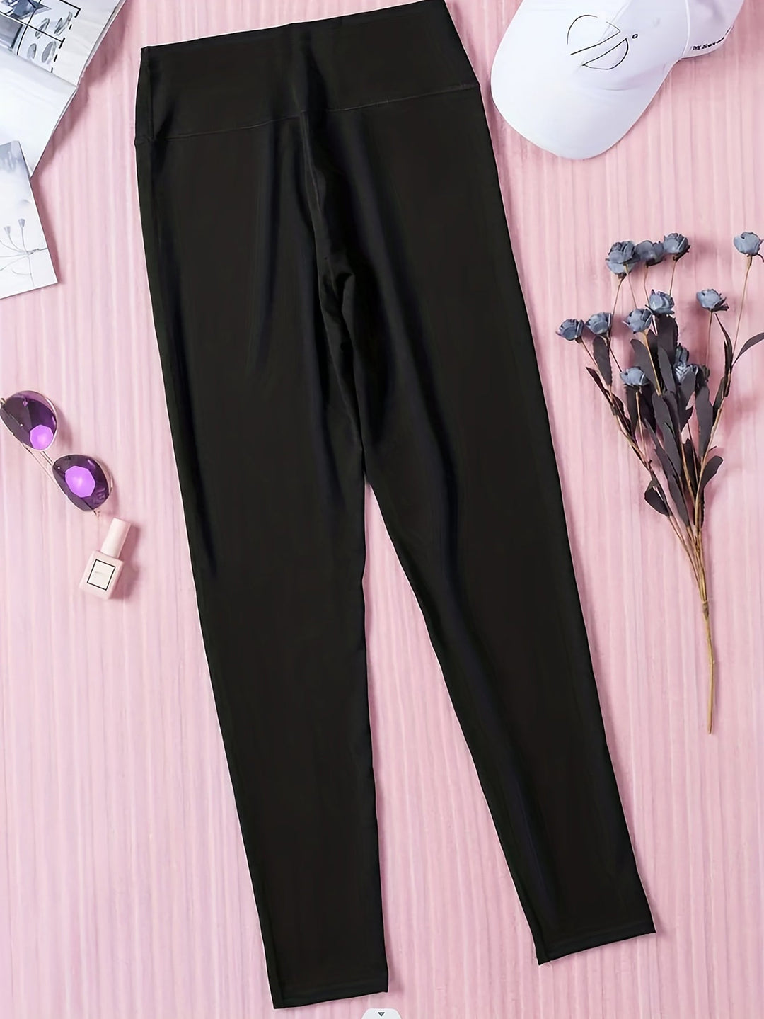 Plus Size Burnt Flower Pants, high-waist solid color, breathable fabric, straight-leg design, casual and dressy style