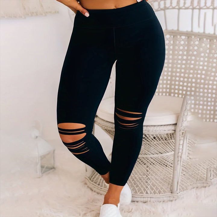 Plus Size Burnt Flower Pants, high-waist solid color, breathable fabric, straight-leg design, casual and dressy style