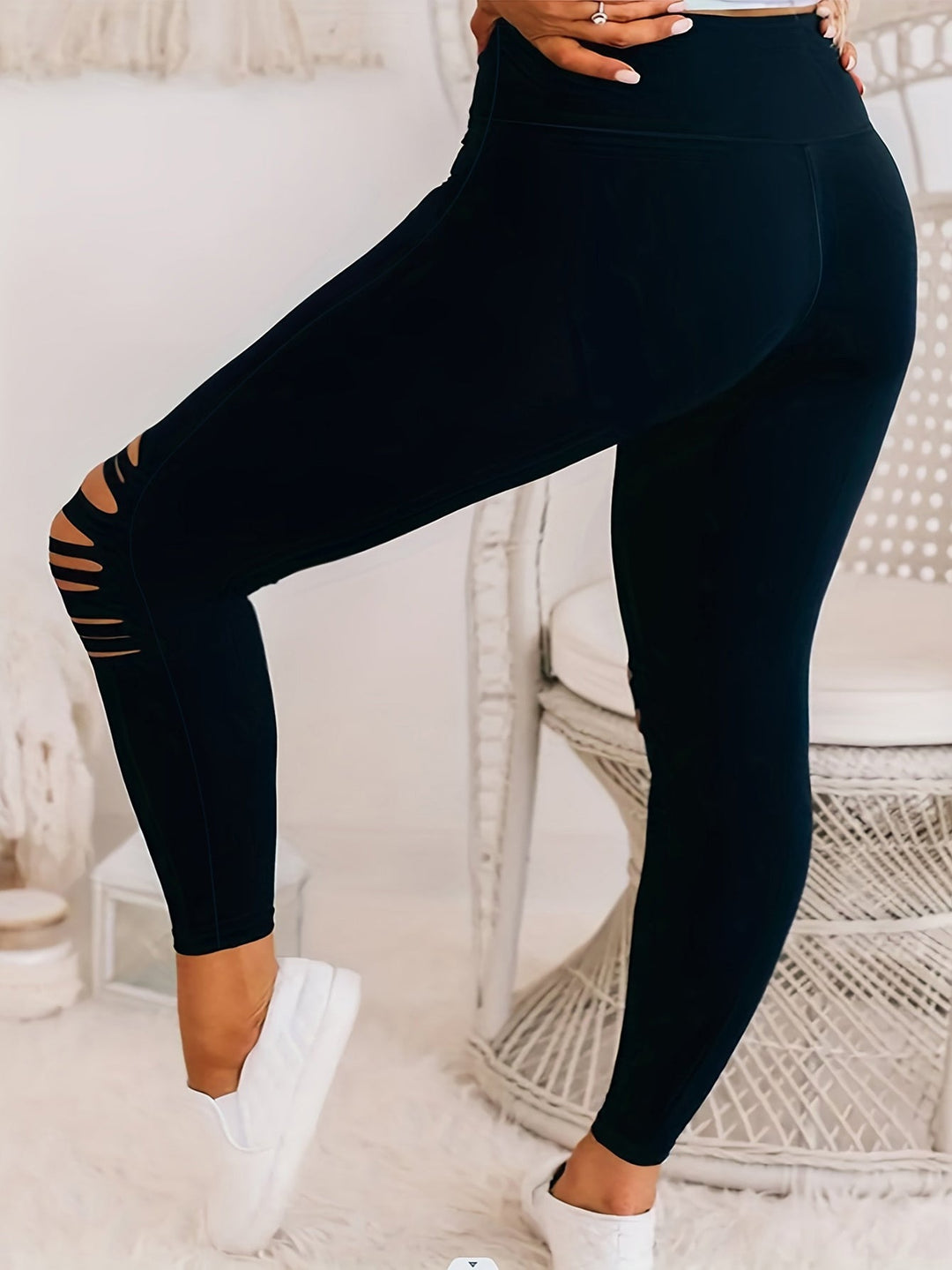Plus Size Burnt Flower Pants, high-waist solid color, breathable fabric, straight-leg design, casual and dressy style
