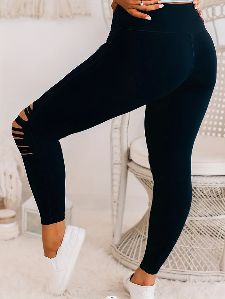 Plus Size Burnt Flower Pants, high-waist solid color, breathable fabric, straight-leg design, casual and dressy style