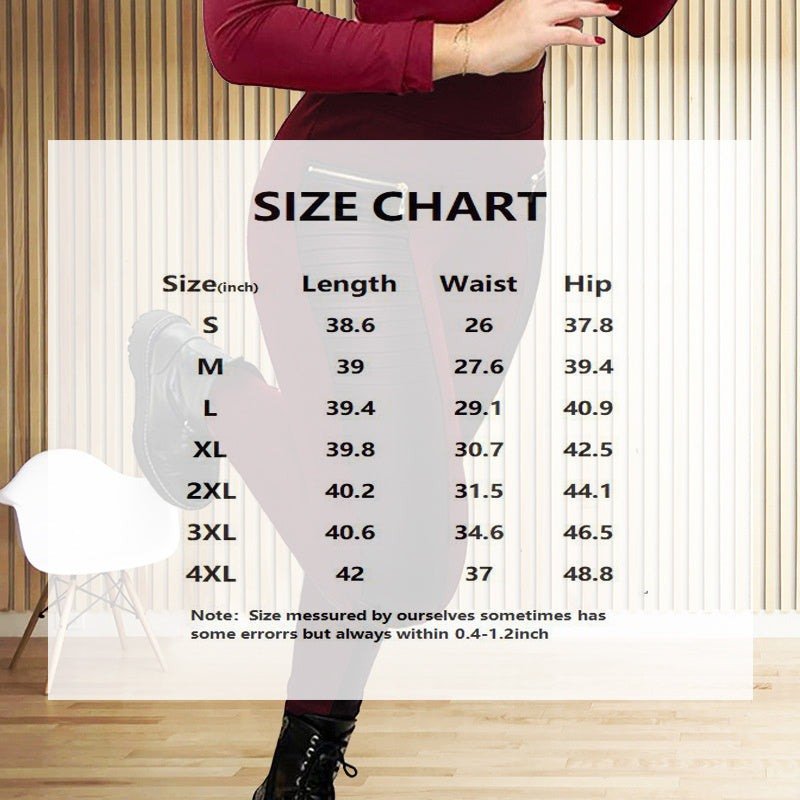 Plus Size Women's Faux Leather Splice Pants With Zip Detail Slim Fit Trousers For Spring&Fall - Glow Goddess