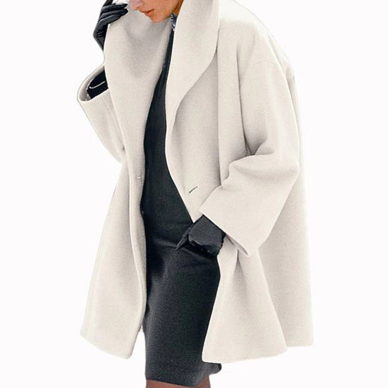 Plus Size Women's Solid Color Round Neck Button Coat - Oversized Hooded Wool - Like Long Coat For Fall&Winter - Glow Goddess