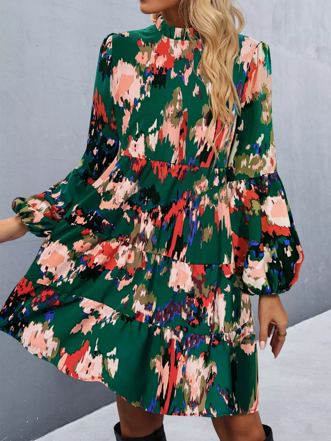 Printed Balloon Sleeve Dress with voluminous long sleeves and tailored mini silhouette in an elegant patterned fabric