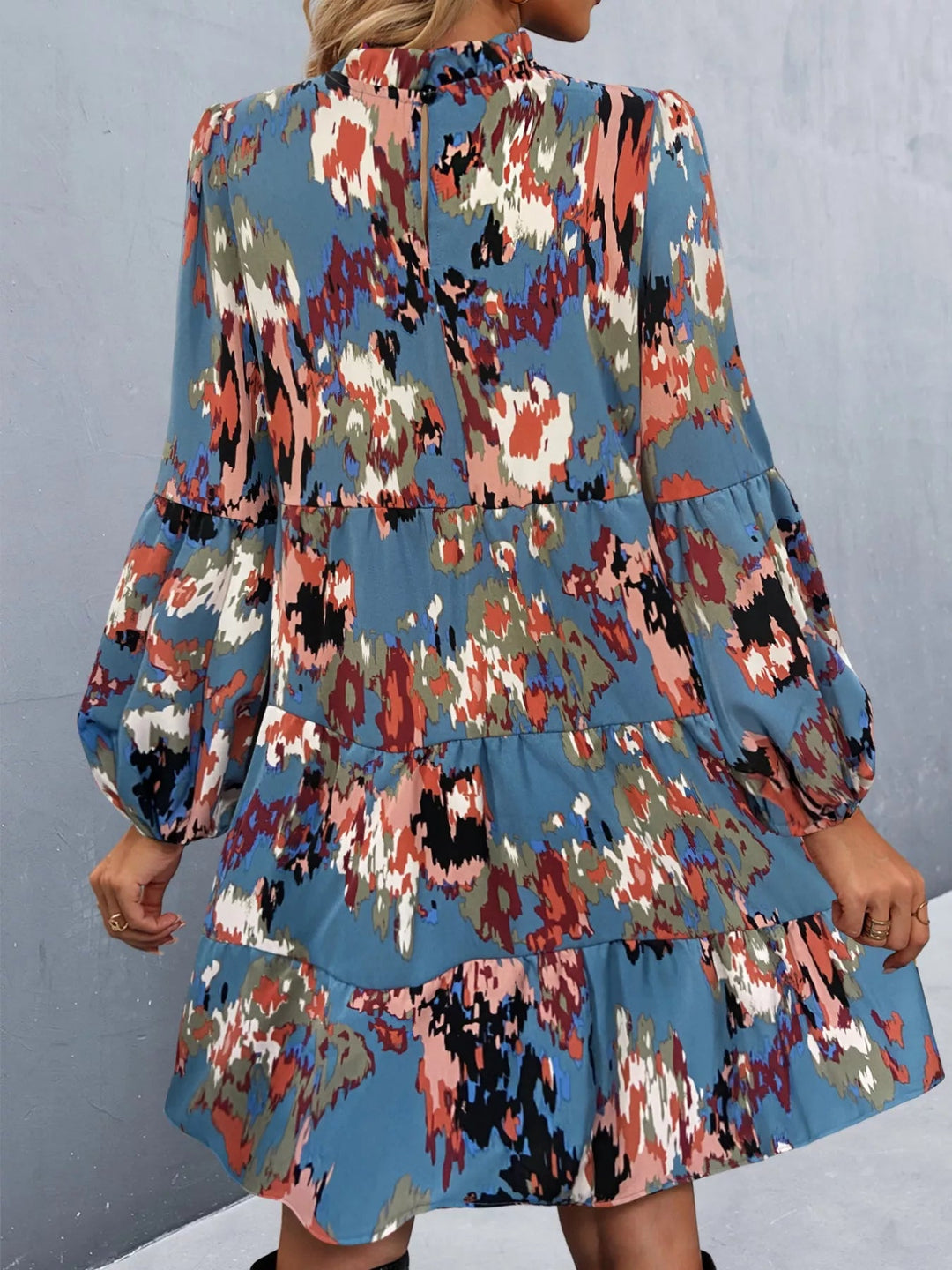 Printed Balloon Sleeve Dress with voluminous long sleeves and tailored mini silhouette in an elegant patterned fabric