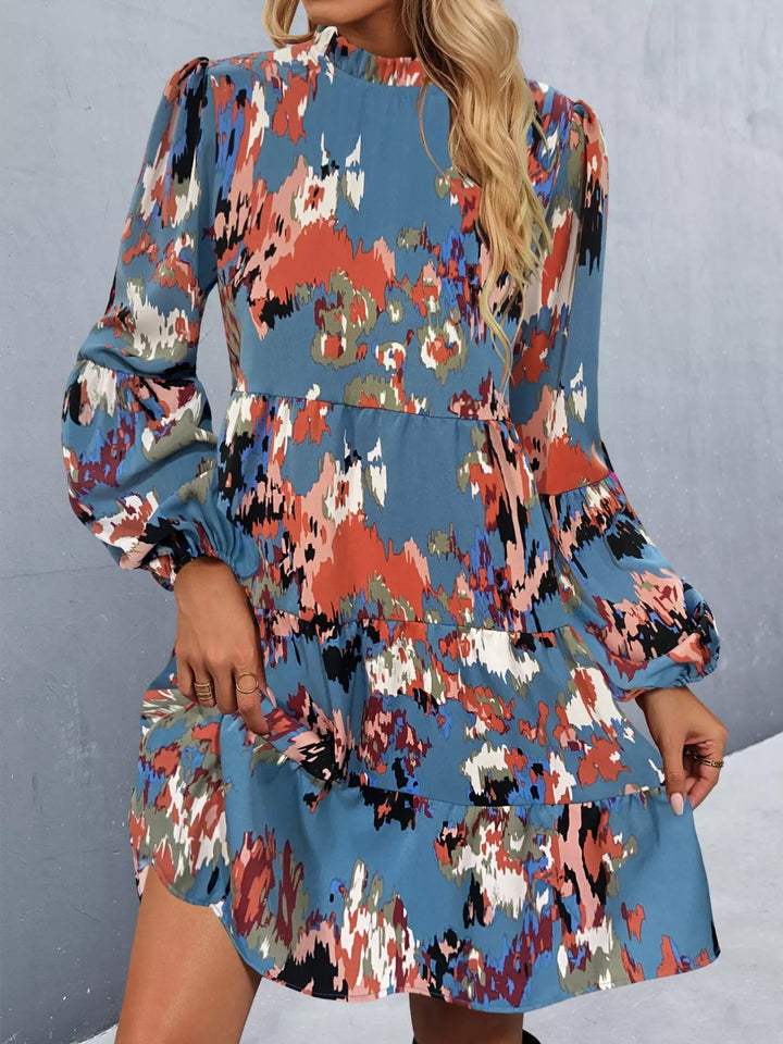 Printed Balloon Sleeve Dress with voluminous long sleeves and tailored mini silhouette in an elegant patterned fabric
