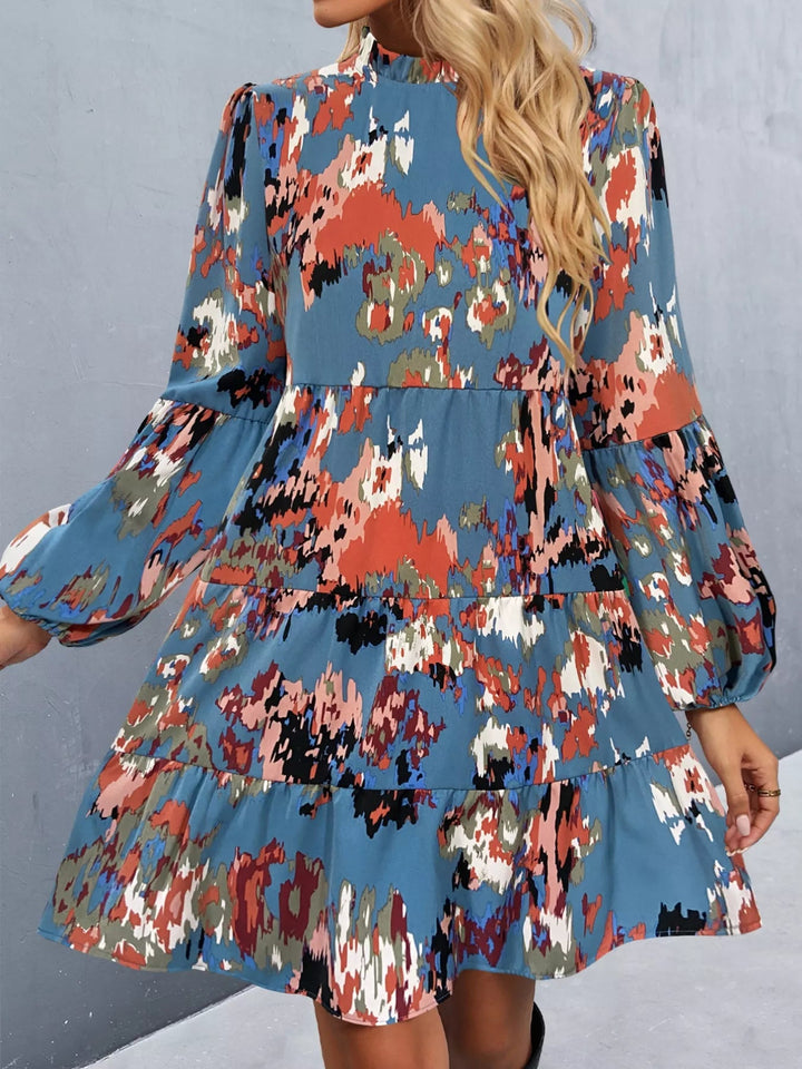 Printed Balloon Sleeve Dress with voluminous long sleeves and tailored mini silhouette in an elegant patterned fabric