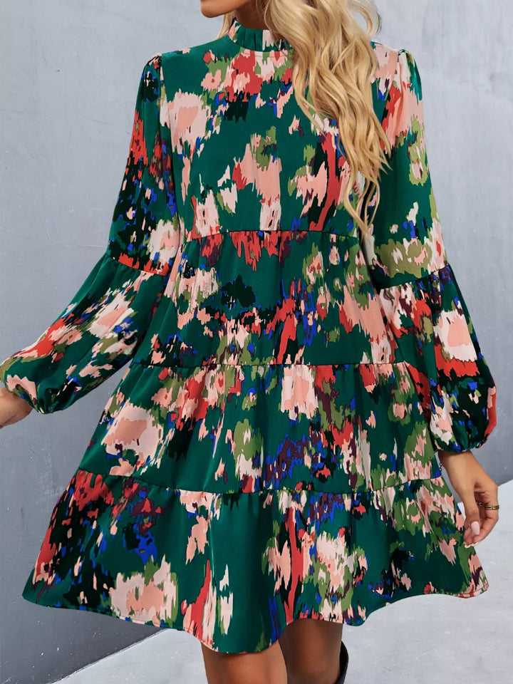 Printed Balloon Sleeve Dress with voluminous long sleeves and tailored mini silhouette in an elegant patterned fabric