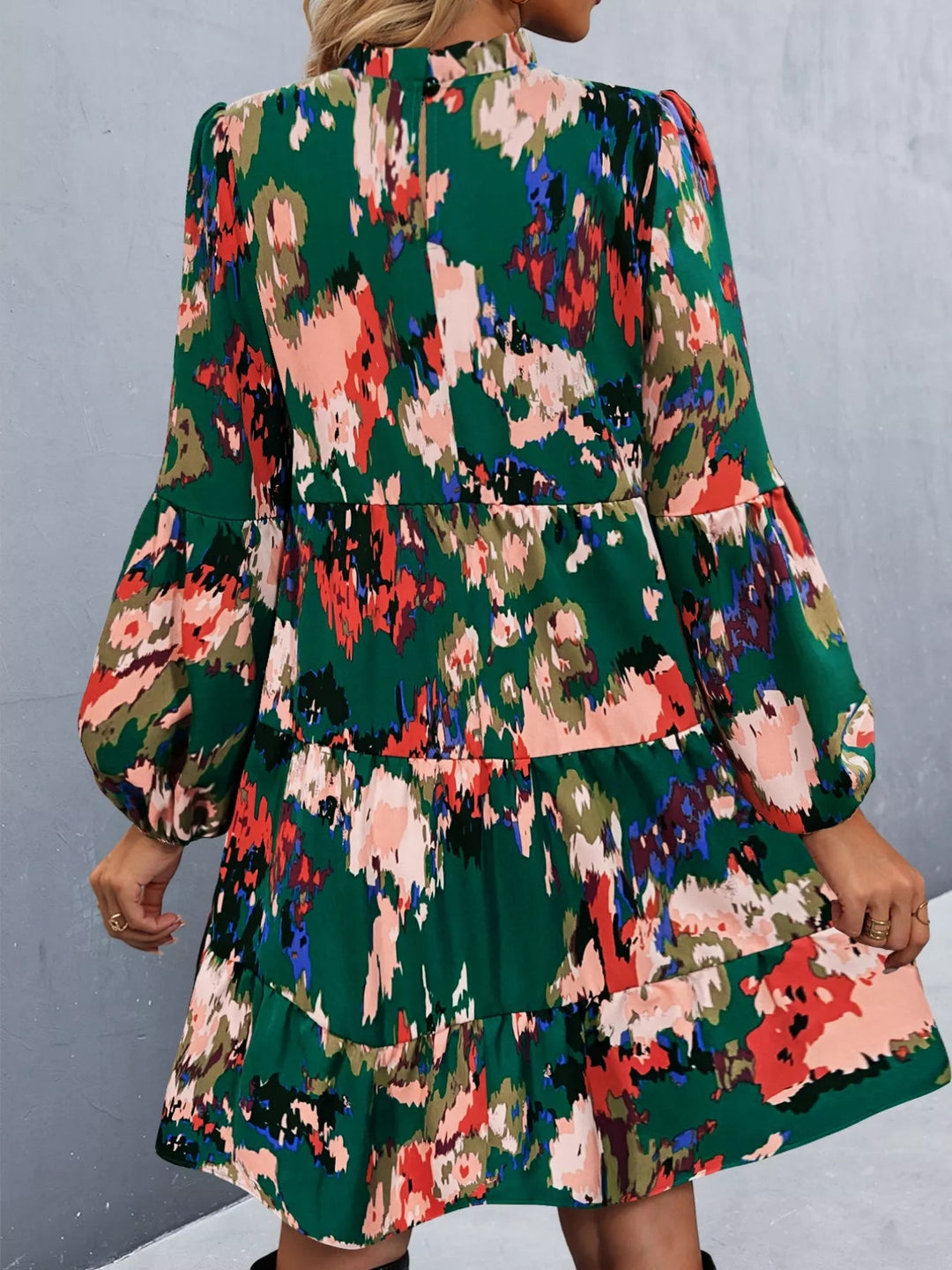 Printed Balloon Sleeve Dress with voluminous long sleeves and tailored mini silhouette in an elegant patterned fabric