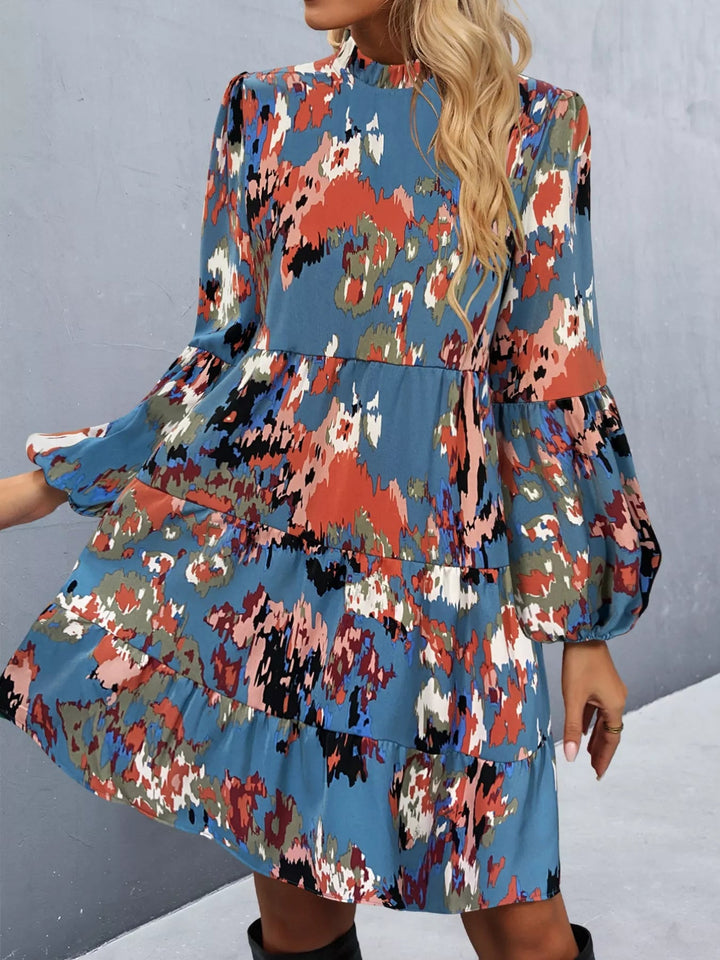 Printed Balloon Sleeve Dress with voluminous long sleeves and tailored mini silhouette in an elegant patterned fabric