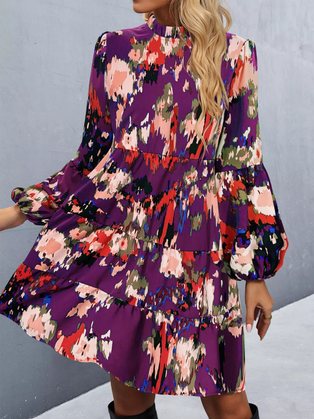 Printed Balloon Sleeve Dress with voluminous long sleeves and tailored mini silhouette in an elegant patterned fabric