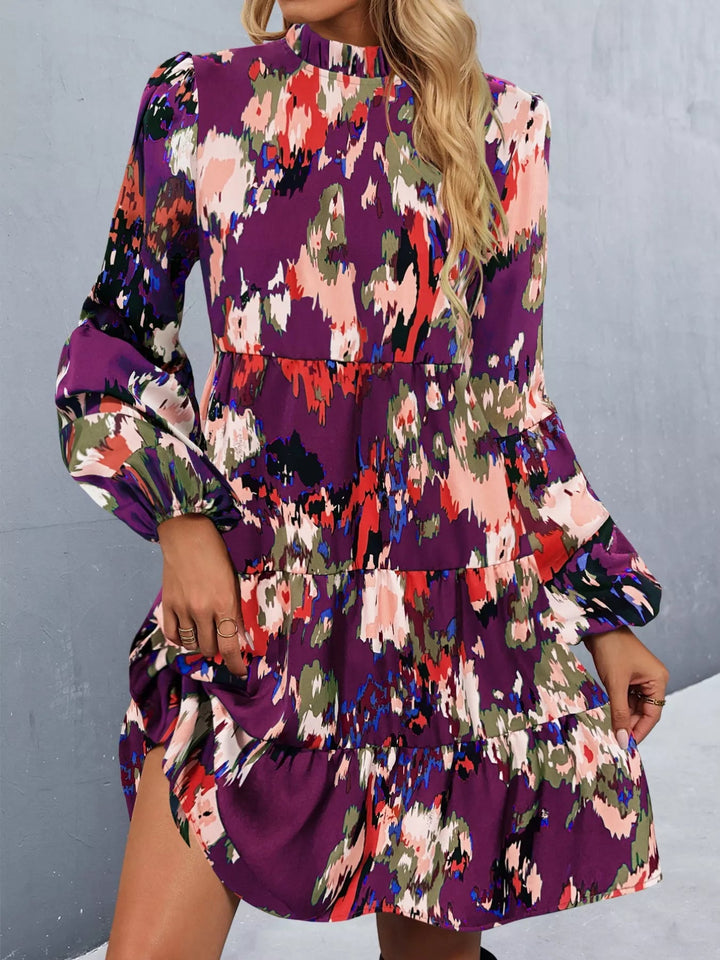 Printed Balloon Sleeve Dress with voluminous long sleeves and tailored mini silhouette in an elegant patterned fabric