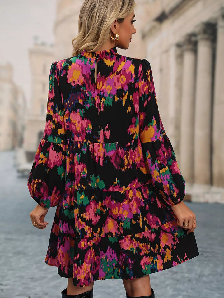 Printed Balloon Sleeve Dress with voluminous long sleeves and tailored mini silhouette in an elegant patterned fabric