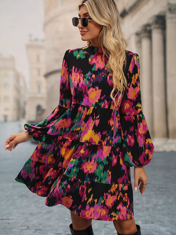 Printed Balloon Sleeve Dress with voluminous long sleeves and tailored mini silhouette in an elegant patterned fabric