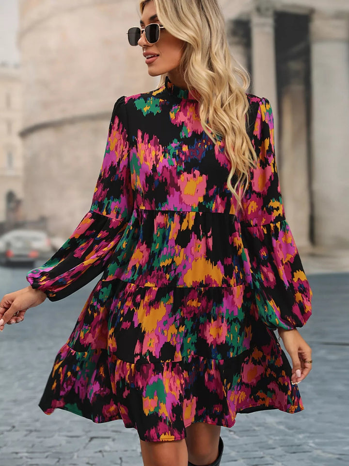 Printed Balloon Sleeve Dress with voluminous long sleeves and tailored mini silhouette in an elegant patterned fabric