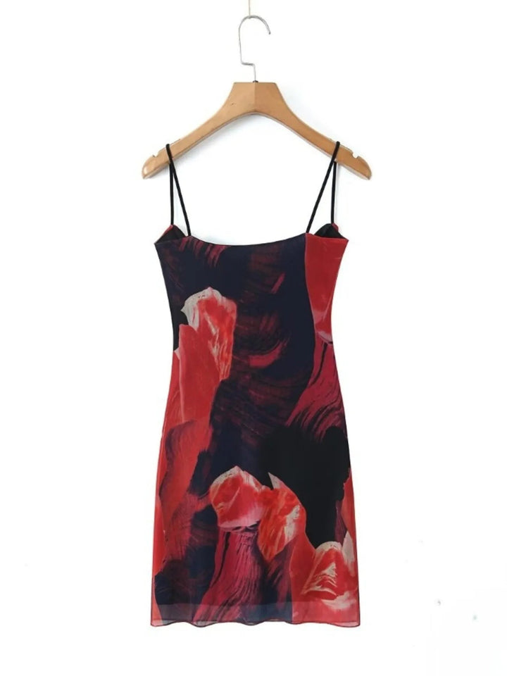 Printed Bodycon Cami Dress with slim straps and fitted silhouette in elegant patterned fabric