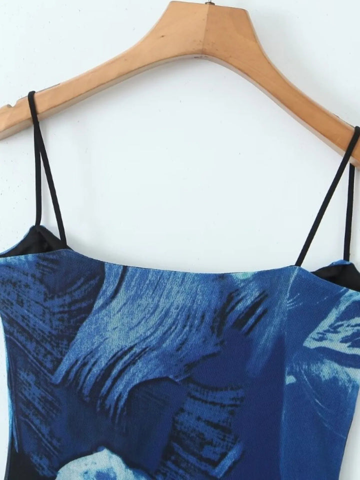 Printed Bodycon Cami Dress with slim straps and fitted silhouette in elegant patterned fabric