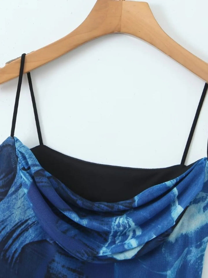 Printed Bodycon Cami Dress with slim straps and fitted silhouette in elegant patterned fabric