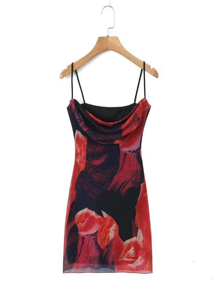 Printed Bodycon Cami Dress with slim straps and fitted silhouette in elegant patterned fabric