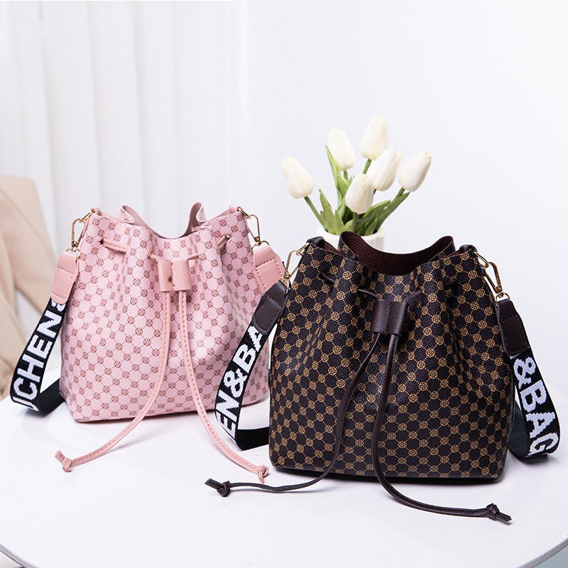 Printed Bucket Bag PU Multi Layer Soft Leather Women's Fashion Simple Shoulder Bag Fashion Women's Crossbody Bag - Glow Goddess
