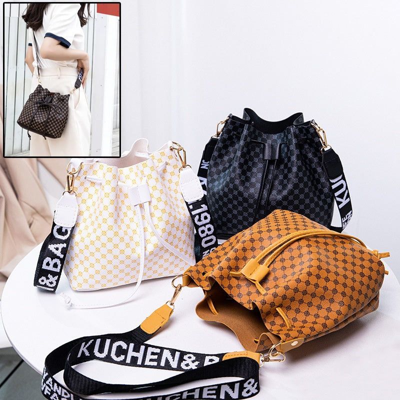 Printed Bucket Bag PU Multi Layer Soft Leather Women's Fashion Simple Shoulder Bag Fashion Women's Crossbody Bag - Glow Goddess
