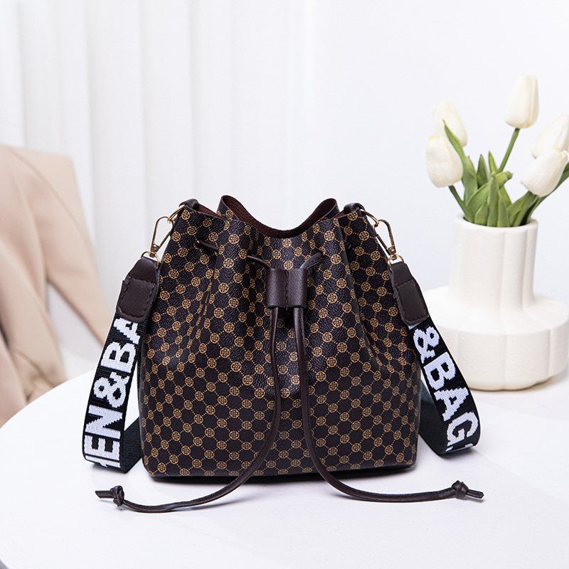 Printed Bucket Bag PU Multi Layer Soft Leather Women's Fashion Simple Shoulder Bag Fashion Women's Crossbody Bag - Glow Goddess