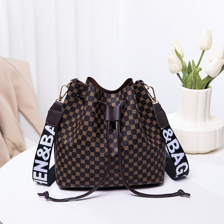 Printed Bucket Bag PU Multi Layer Soft Leather Women's Fashion Simple Shoulder Bag Fashion Women's Crossbody Bag - Glow Goddess
